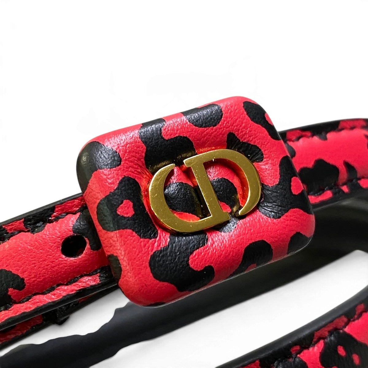 j15 《新品同様》 Christian Dior クリスチャンディオール CDバックル レオパード レザーベルト 23-MA-0241 75 ブラック ピンク レザーu02t