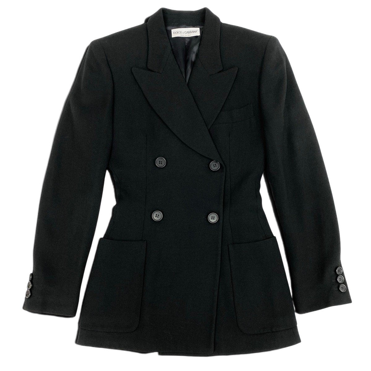 Eh6 DOLCE＆GABBANA ドルチェアンドガッバーナ テーラードジャケット ピークドラペル ダブルブレスト イタリア製 ロングジャケット 40 ブラック レディース 女性用o07t