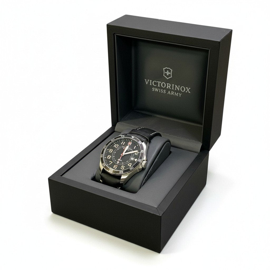 b12 【美品】 VICTORINOX ビクトリノックス FieldForce GMT フィールドフォース クォーツ腕時計 デイト 241895 ブラックk02i