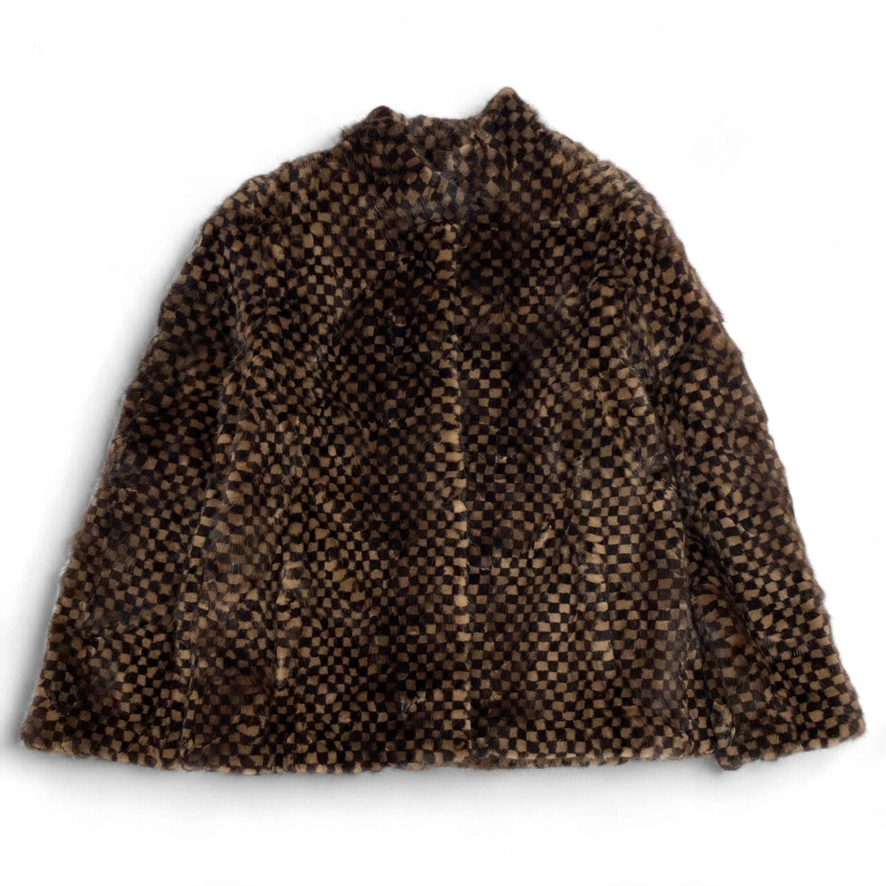27k14《美品》 ミンクファー リバーシブルコート ブラウン 本毛皮 チェック柄 MINK FUR ダミエ 市松模様 ジャケット 軽量◎t18r