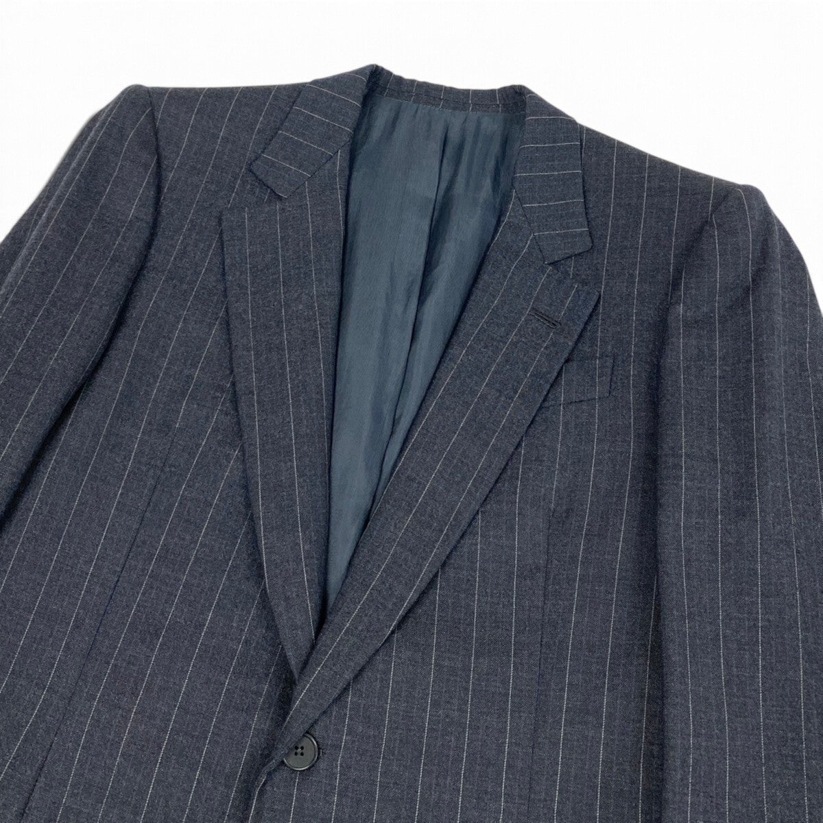6i30 BOTTEGA VENETA ボッテガヴェネタ スーツセットアップ テーラードジャケット スラックス ストライプ  ダークネイビー ウール100％ メンズ 男性用u02t