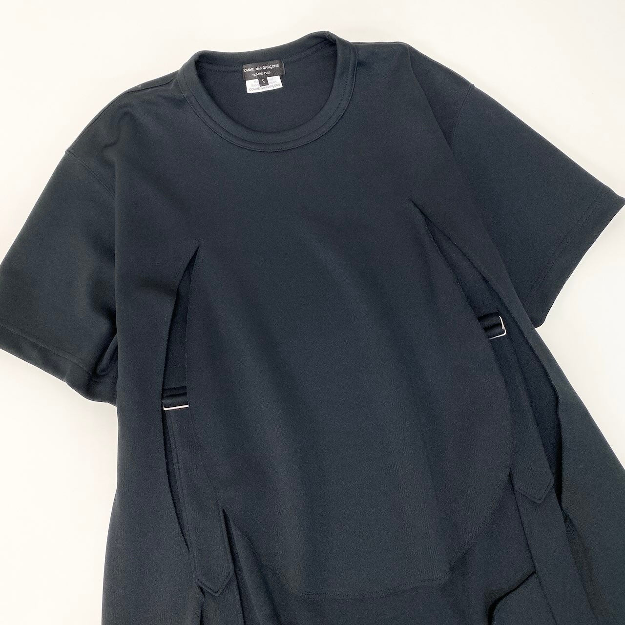 Af6 【美品】 COMME des GARCONS HOMME PLUS コムデギャルソンオムプリュス サスペンダー付 半袖カットソー ロングTシャツ PC-T013 AD2018 サイズS ブラック ポリエステル100％ メンズ 紳士服k02i