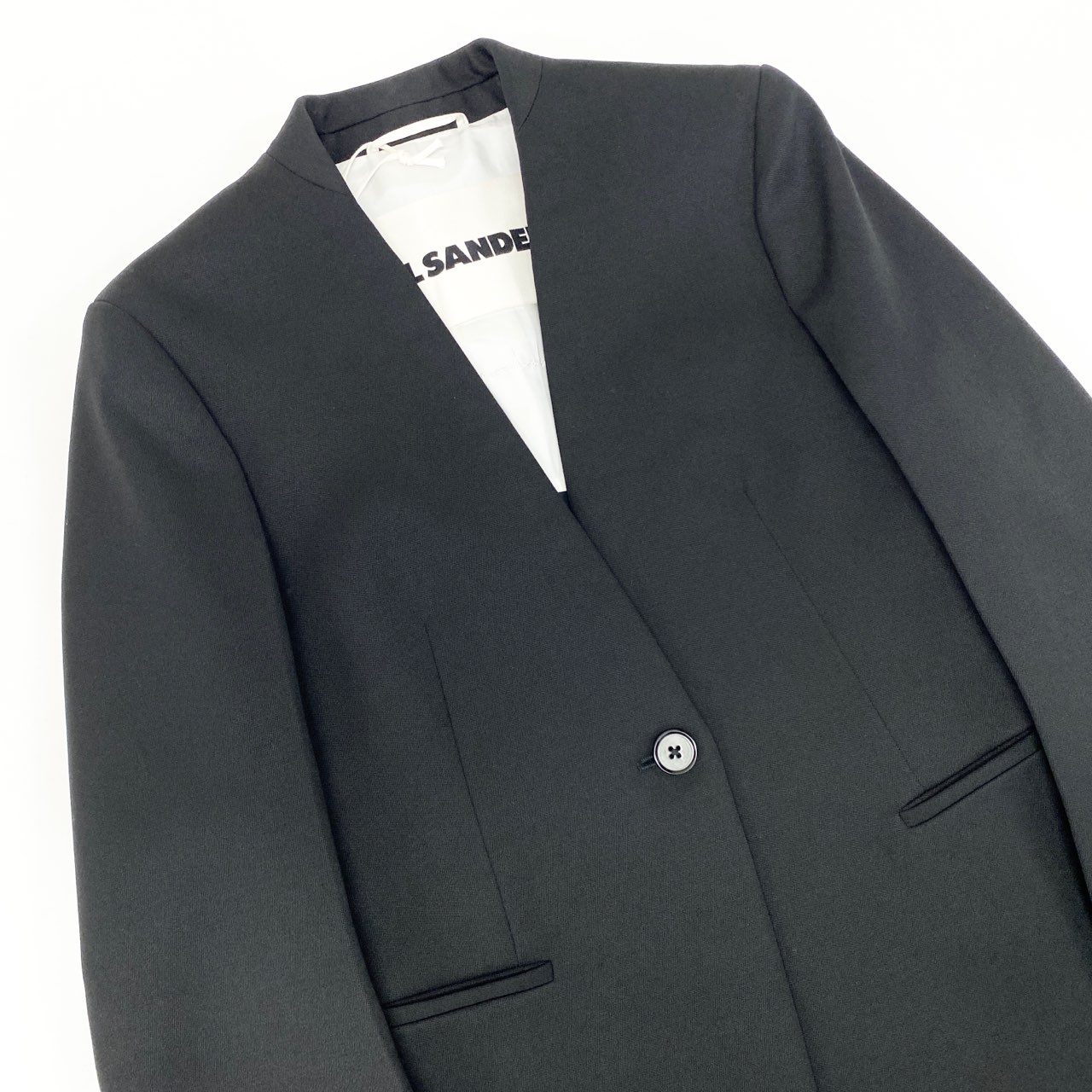 21L9【美品】JIL SANDER ジルサンダー 2024 ノーカラージャケット テーラードジャケット サイズ38 W JACKET 02 TMブラック レディースk02i