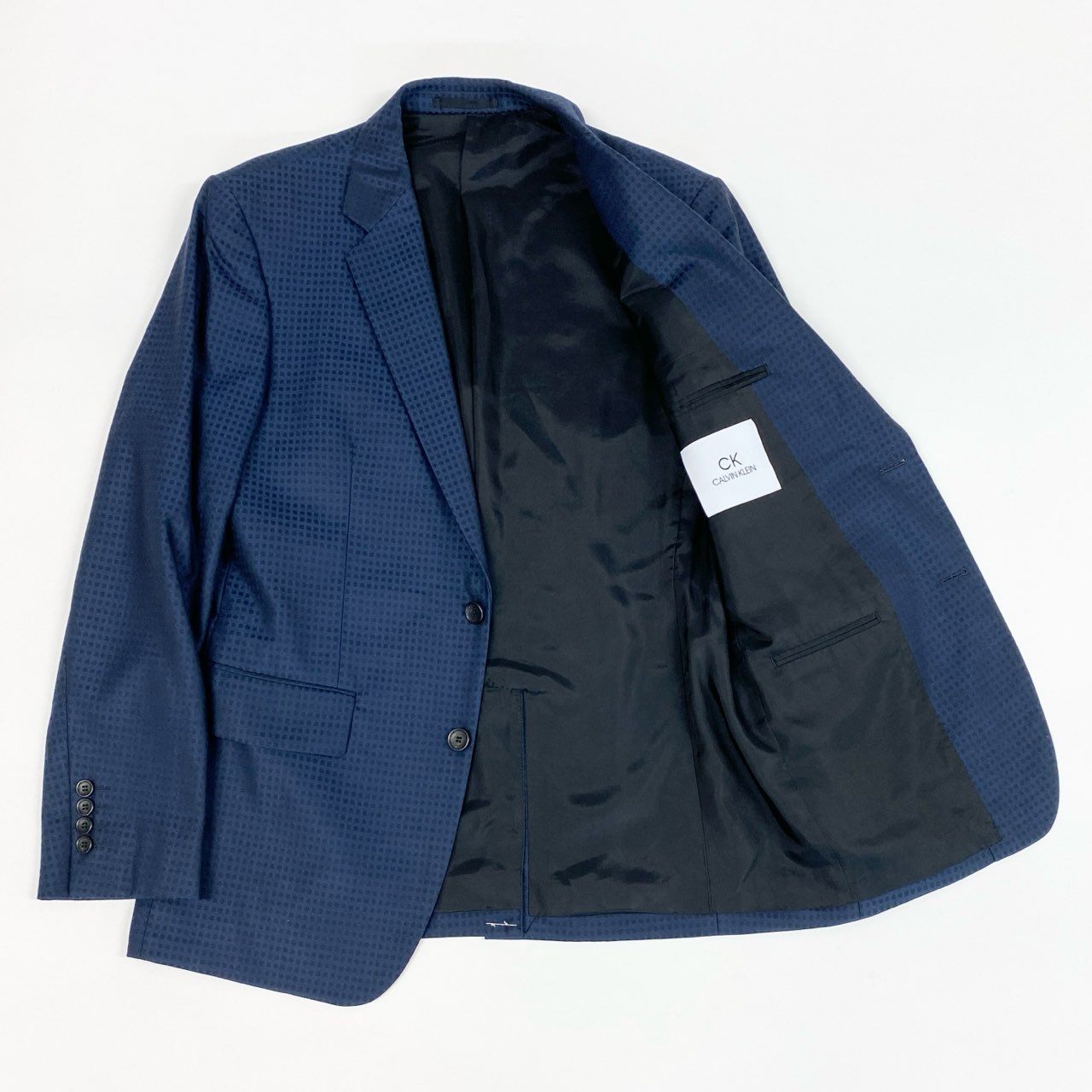 57j17 CALVIN KLEIN カルバンクライン スーツセットアップ テーラードジャケット スラックス フォーマル 38/34 ネイビー ブラック メンズu02t