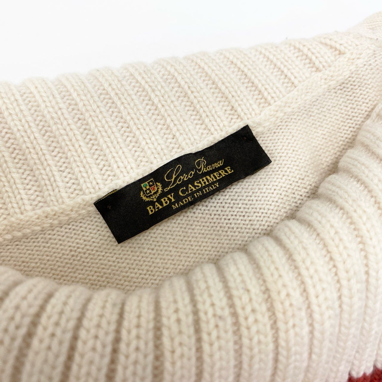 11k21 Loro Piana ロロピアーナ BABY CASHMERE カシミヤニット 長袖セーター ボーダー ハイネック メンズ 紳士服 44 レッド ホワイト カシミア100u02t