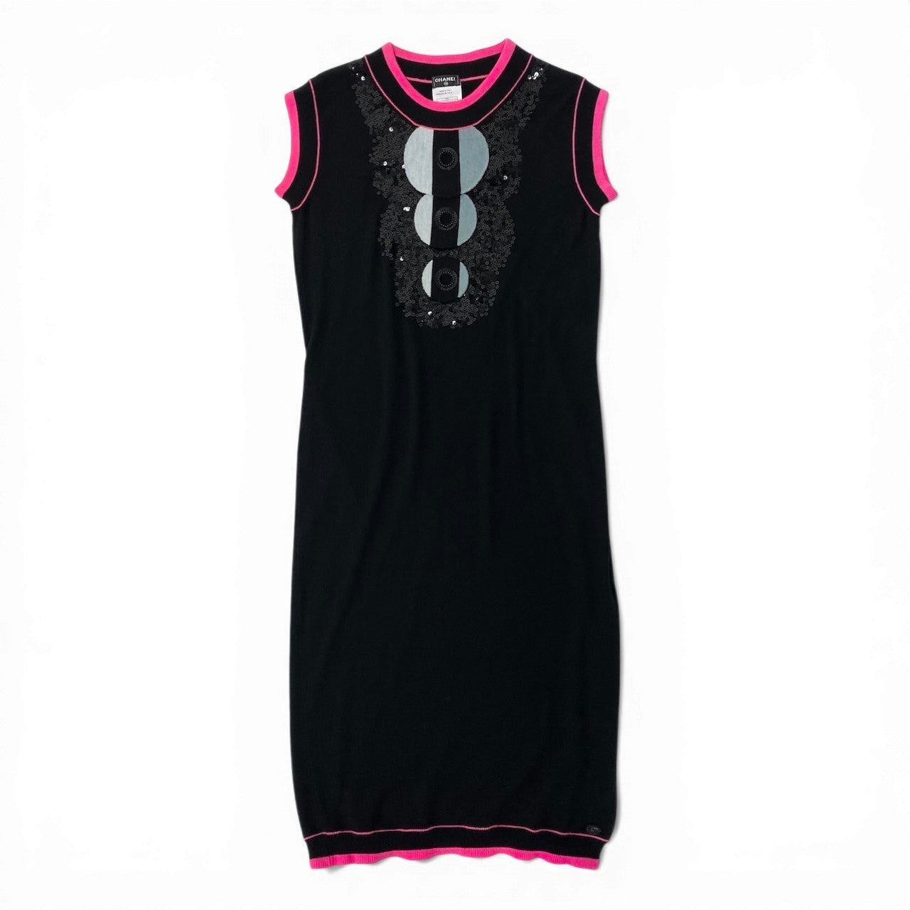 C CHANEL シャネル カシミヤニットワンピース スパンコールデザイン ランウェイ着 P33257K00824 40サイズ ブラック ピンク カシミヤ100％ レディース 女性用nu1