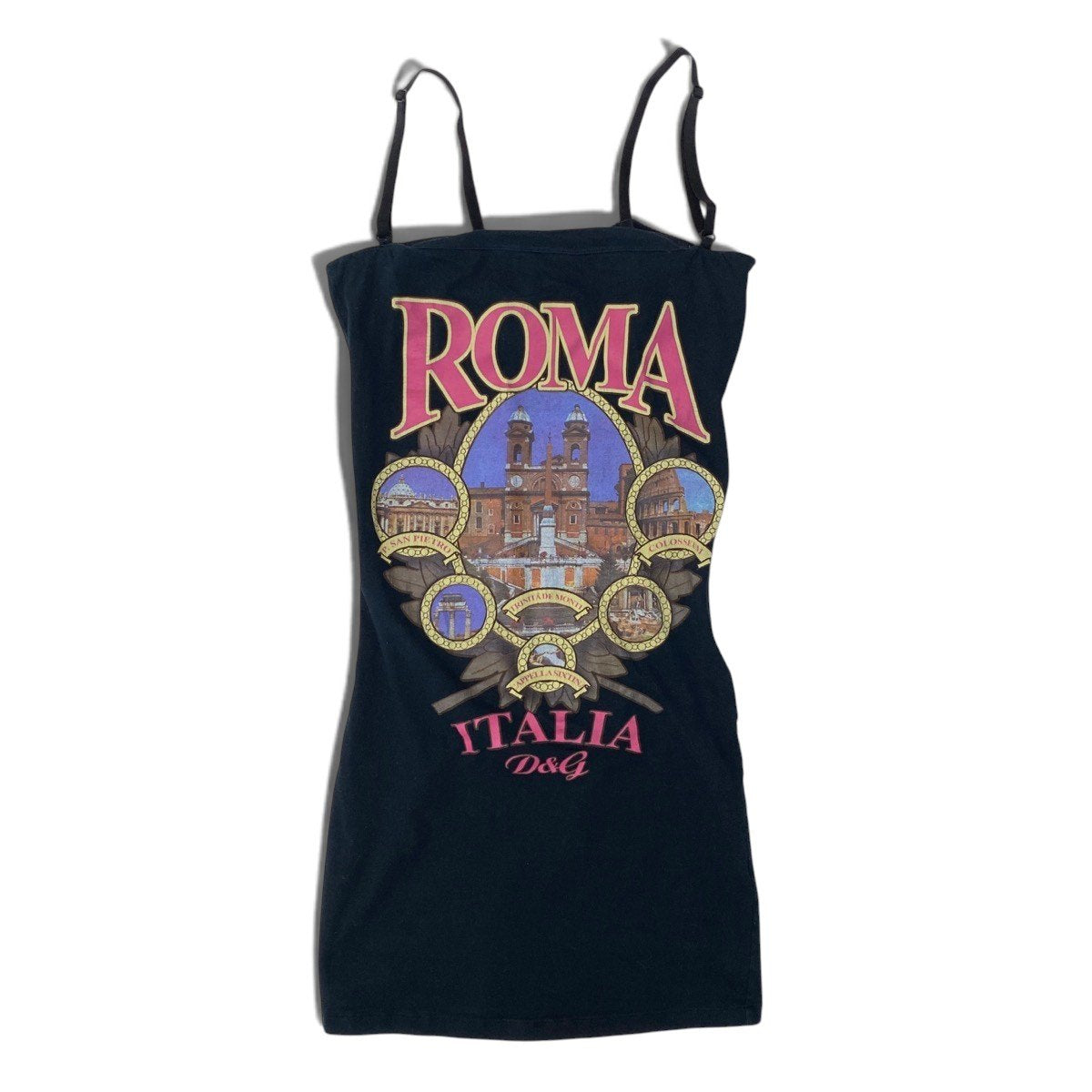 Ih10 DOLCE＆GABBAN ドルチェアンドガッバーナ ROMA ITALIA グラフィック ワンピース 2003年 安室奈美恵 PV着用 24 38 ブラック レディース 女性用u02t