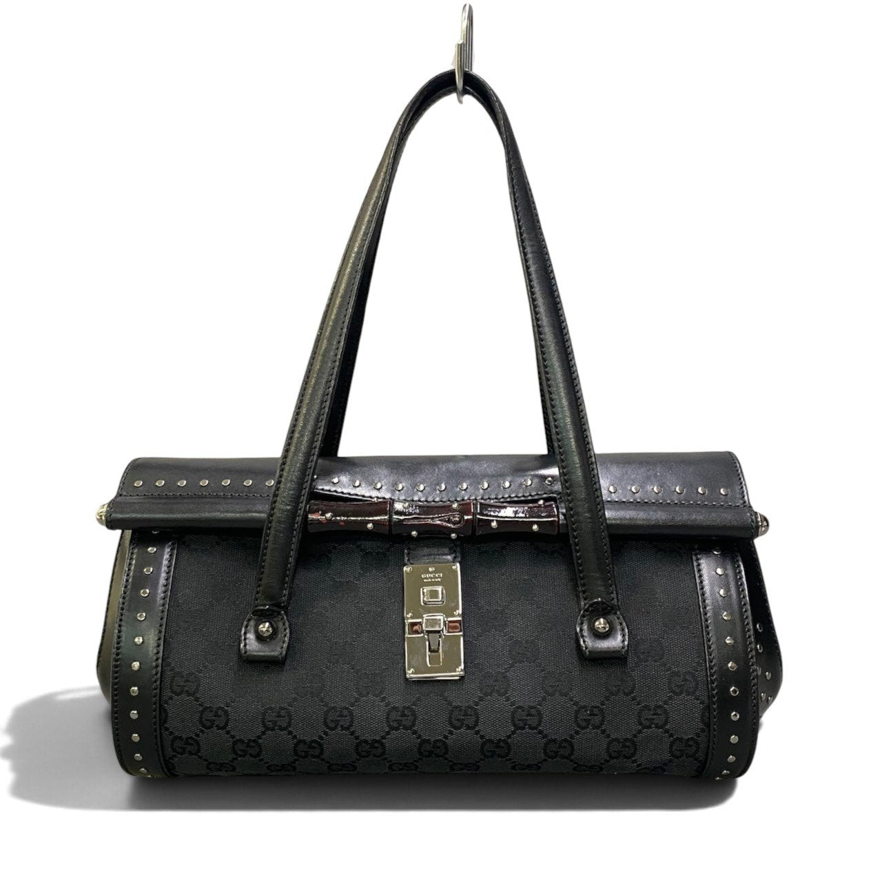 h29 GUCCI トムフォード期 スタッズ バンブーバッグ ブラック レディース 女性用ta1