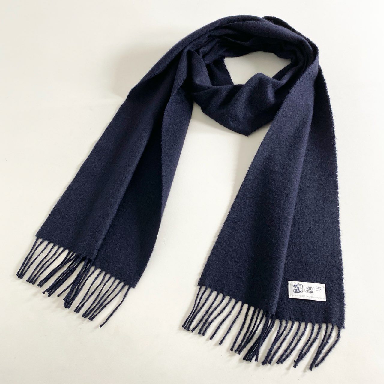 i13① Johnstons of Elgin ジョンストンズ オブ エレガン カシミヤ100％ マフラー ネイビー CASHMERE スコットランド製 スヌード ストール