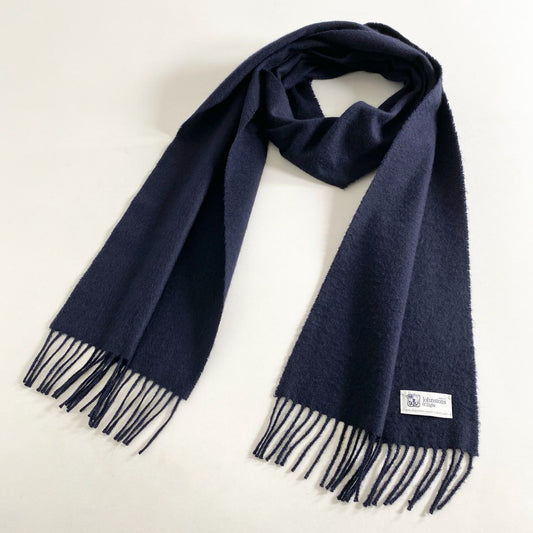 i13① Johnstons of Elgin ジョンストンズ オブ エレガン カシミヤ100％ マフラー ネイビー CASHMERE スコットランド製 スヌード ストール