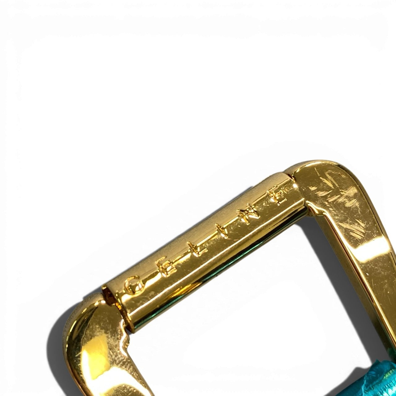 a6 CELINE セリーヌ ベルト 型押し メタリック イタリア製 ターコイズブルー レザー 本革 レディースk02i