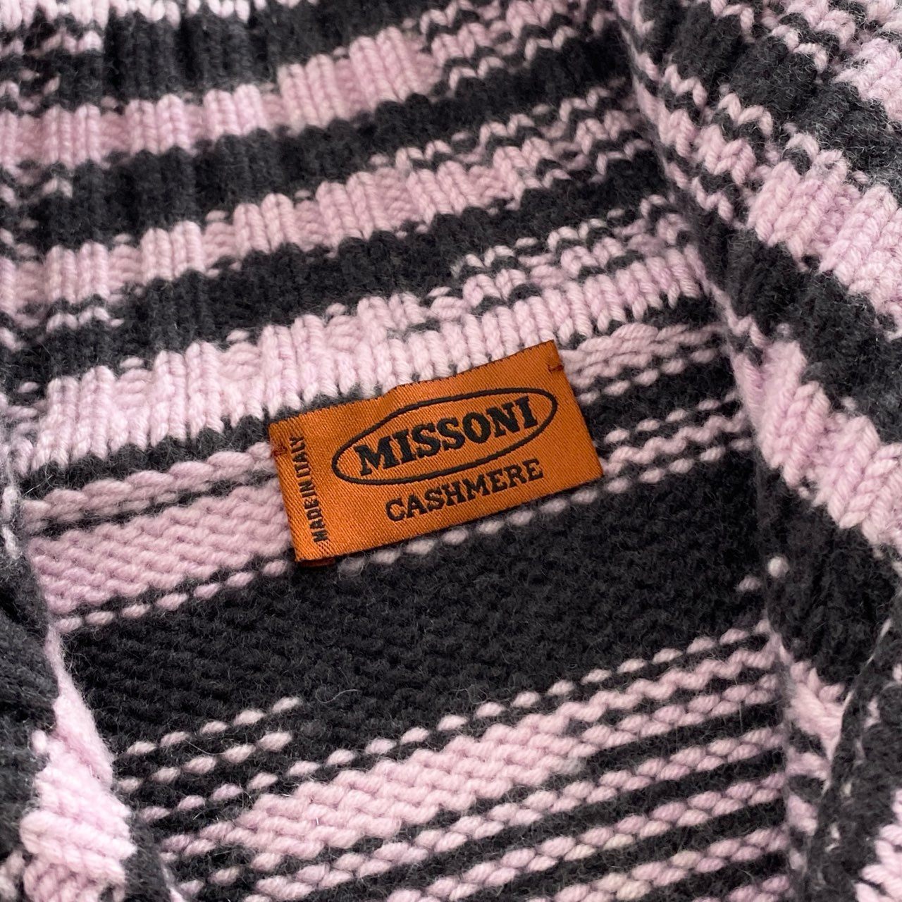 2d22 【美品】 伊製 MISSONI ミッソーニ ミドルゲージ カシミヤ100％ニット カシミヤカーディガン 46 ピンク/ブラック レディース 婦人服