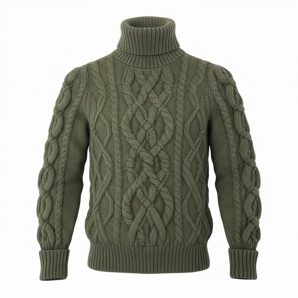 72a28【美品】Salvatore Ferragamo サルヴァトーレフェラガモ ケーブルニットセーター ハイネックニットセーター トップス Lサイズ カーキ ウール100％ レディース 女性用u02t