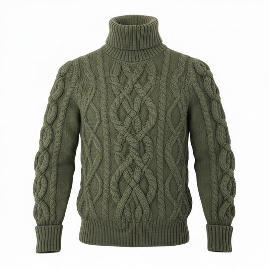 72a28【美品】Salvatore Ferragamo サルヴァトーレフェラガモ ケーブルニットセーター ハイネックニットセーター トップス Lサイズ カーキ ウール100％ レディース 女性用u02t