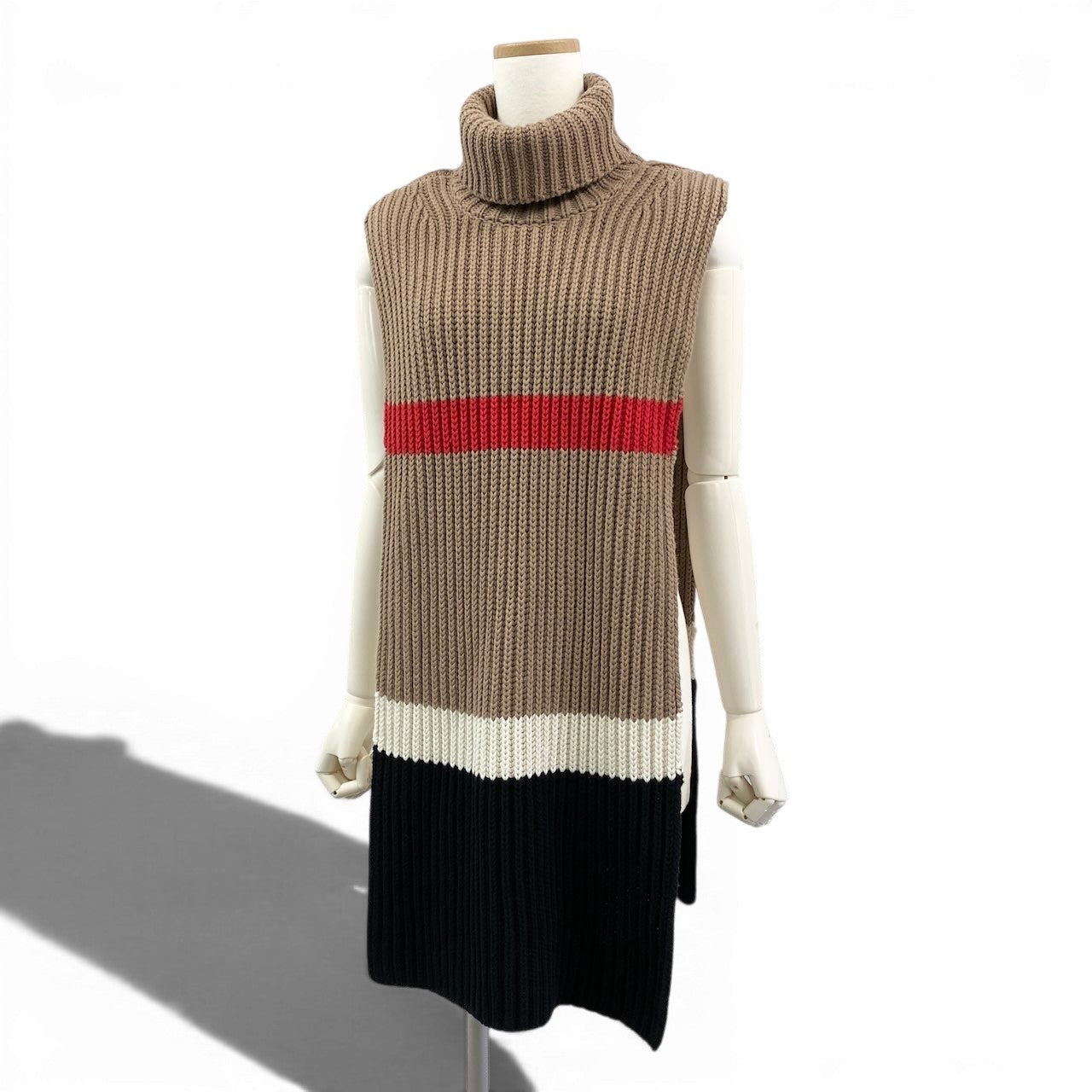 Ed20 BURBERRY バーバリー タートルネック ケープ ポンチョ ニットセーター ローゲージニット 146×40cm ベージュ レディース 女性用nu1