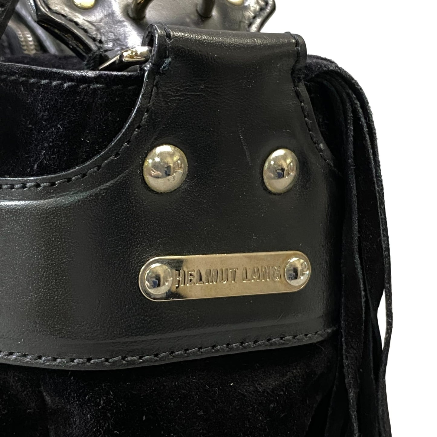 AL10 Helmut Lang ヘルムートラング Archive Black Suede leather oneshoulder bag fringe detail unisex アーカイブk02i