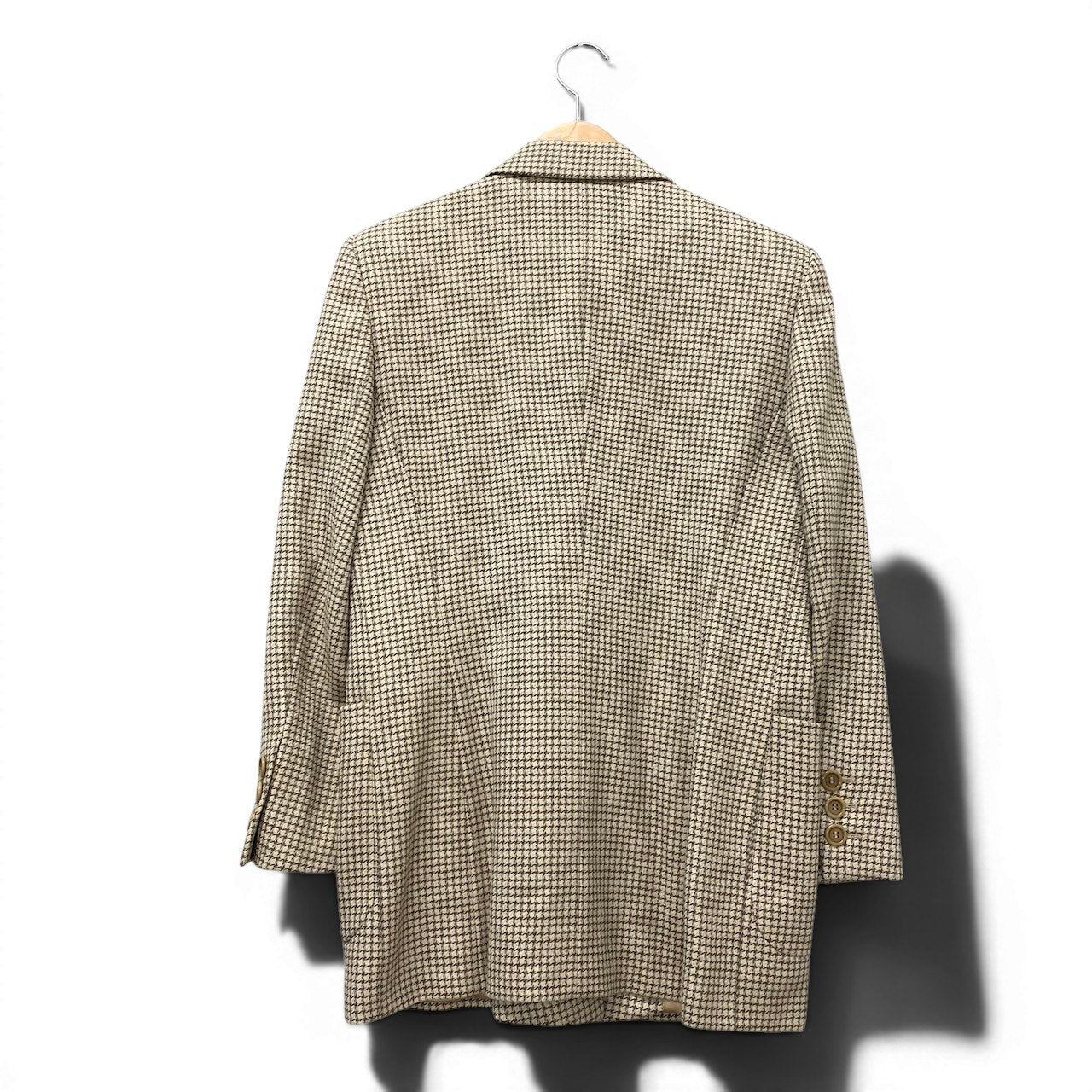 83e15【美品】ESCADA エスカーダ テーラードジャケット ウールカシミヤジャケット ブレザー 千鳥格子 38サイズ ベージュ レディース 女性用u02t