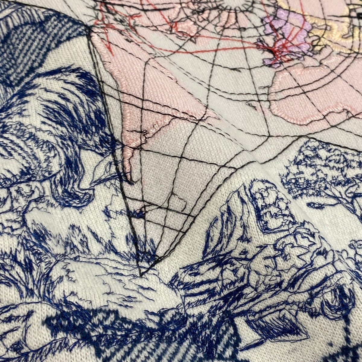 Ef6 Christian Dior クリスチャンディオール AROUND THE WORLD KNIT カシミヤ混 ニットセーター 刺繍 044S50AM007 サイズ40 ネイビー ホワイト レディースk02i