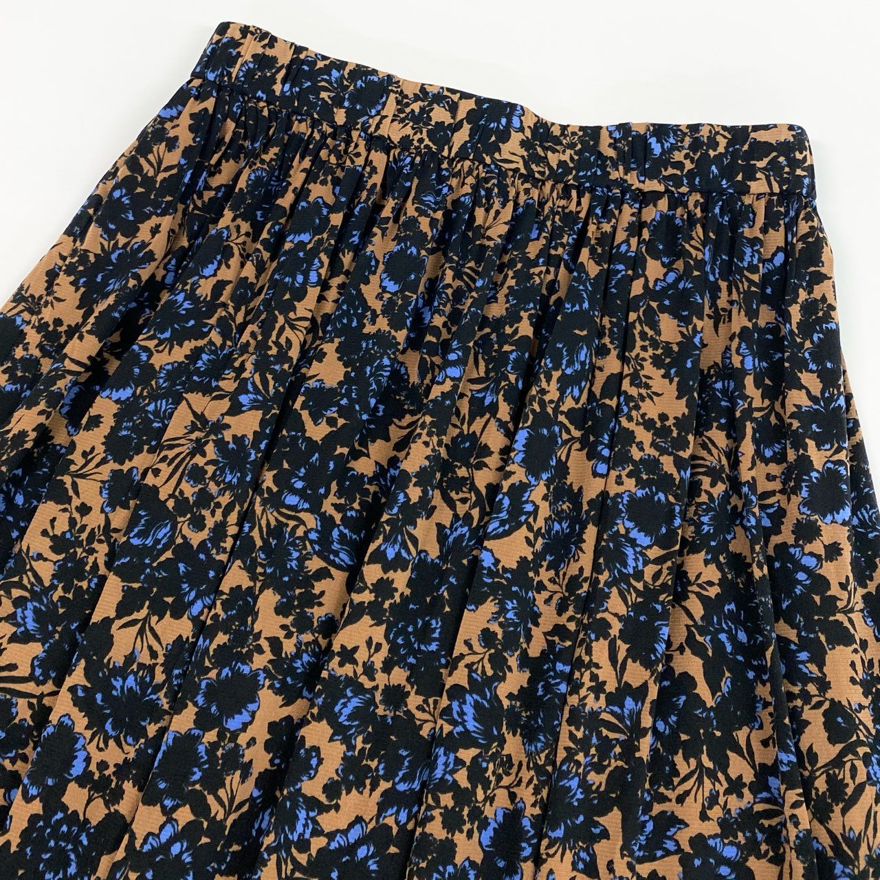42j6 《美品》 Leilian レリアン ギャザースカート フレアスカート 花柄 ウエストゴム◎ レディース 女性用 13 ブラウン ポリエステル100％u02t
