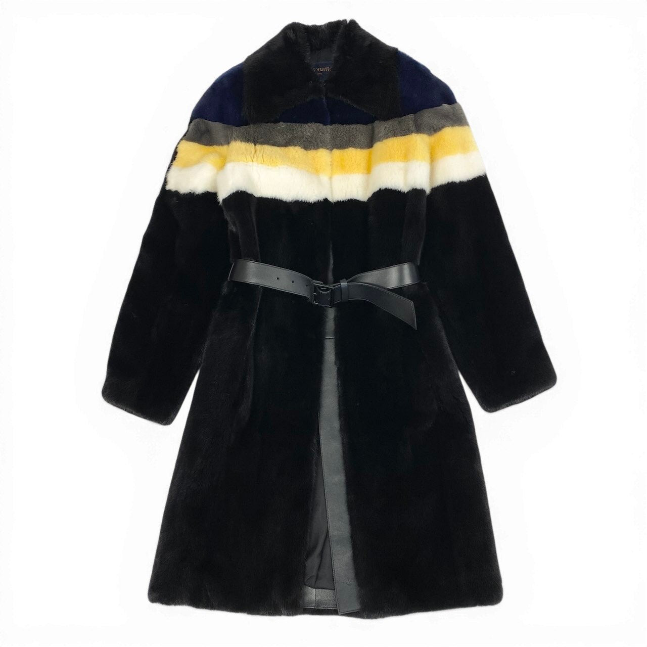 Ec31 《未使用》 LOUIS VUITTON ルイヴィトン 本毛皮 ミンクファー ロングコート Mink Fur Long Coat サイズ34 ブラック フランス製 裏地シルク ベルト付t18r