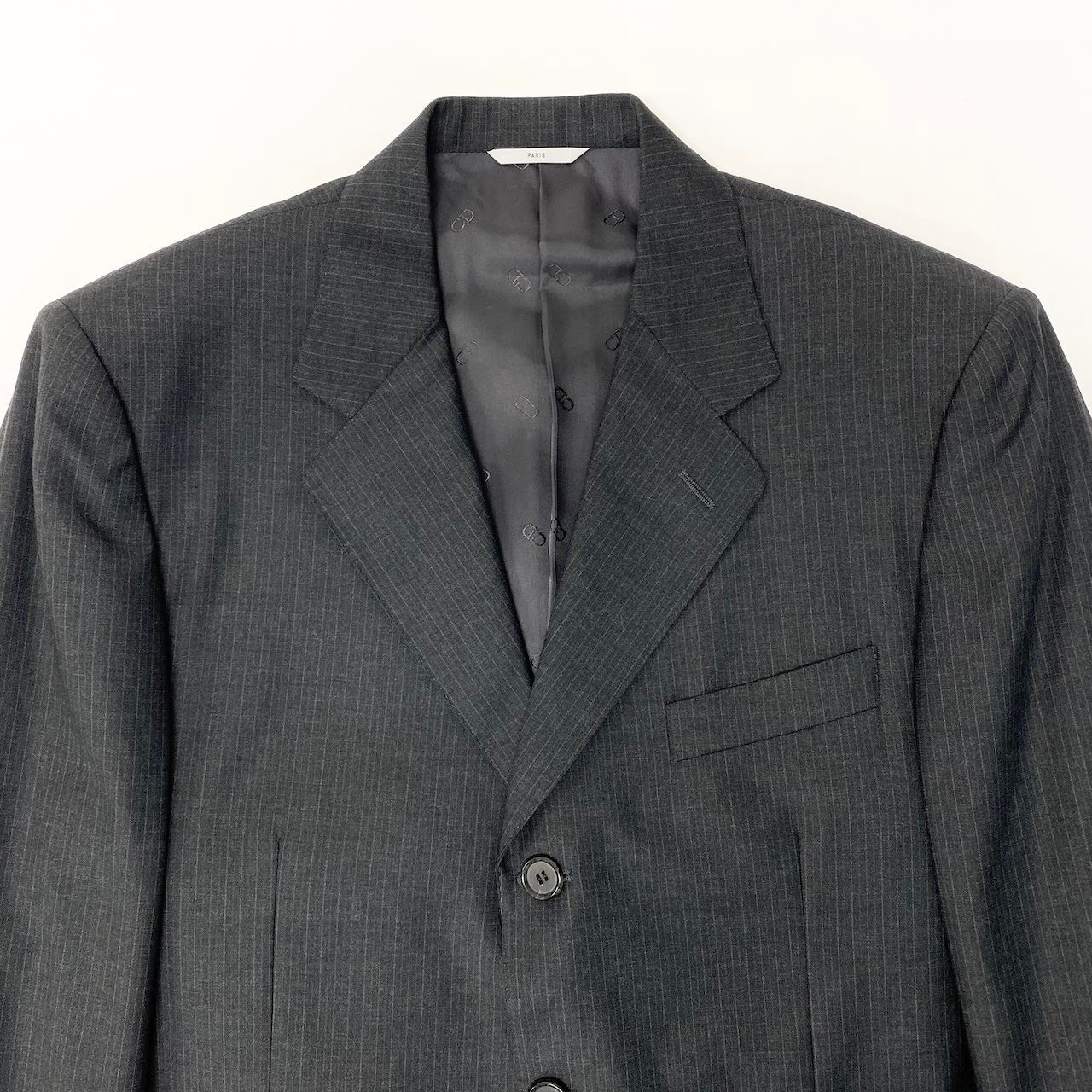 10c29 Christian Dior クリスチャンディオール スーツセットアップ テーラードジャケット スラックス ストライプ 46サイズ ダークグレー ウール100％ メンズ 男性用o07t