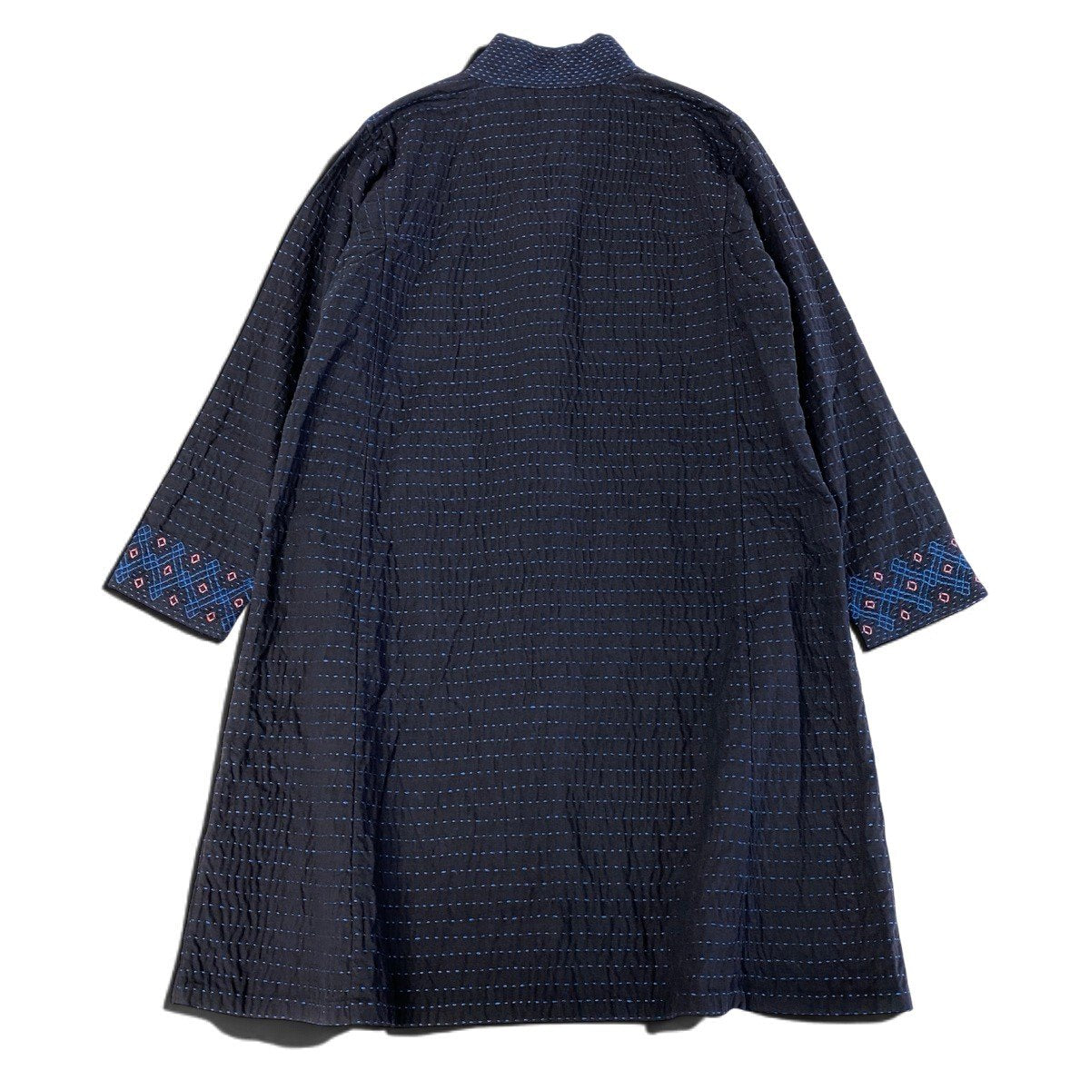 j16 ISSEY MIYAKE HaaT 刺繍コート 刺し子 ロングコート  HA04FA651 2サイズ ネイビー コットン100％ レディース 女性用u02t