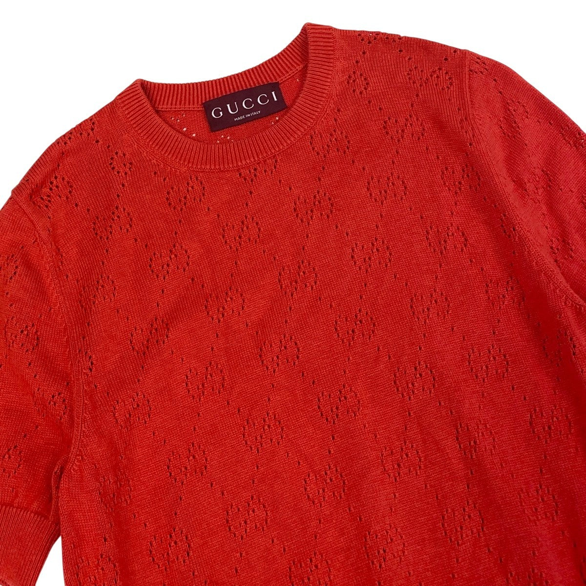 Ig3《美品》 GUCCI グッチ 現行品 GGポインテール コットンシルク トップ GG Pointelle Silk and Cotton Top 856204 サイズXS レッドt18r