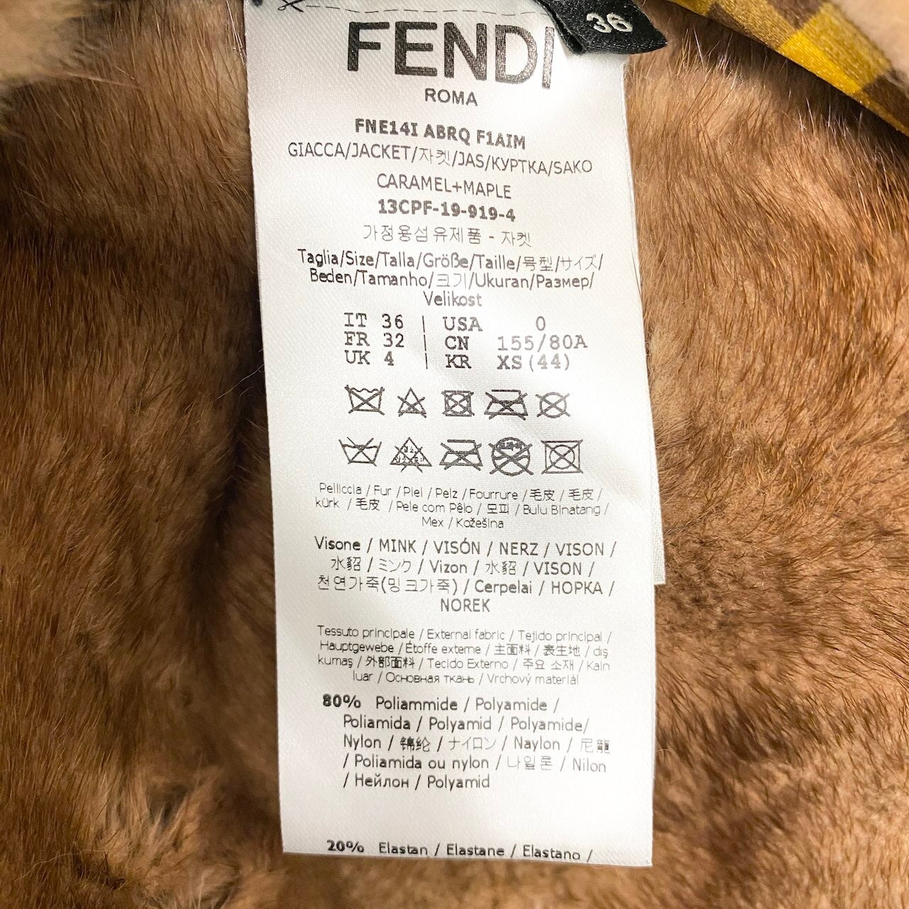 E FENDI フェンディ パステルミンクファー リバーシブル ファーコート ジャケット チェック 36 ブラウン イエローnu1