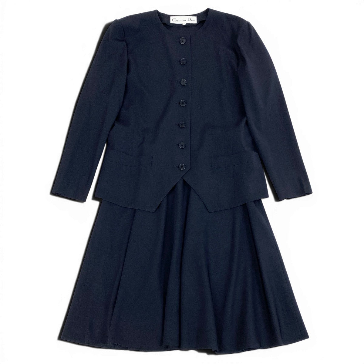 Eg11 Christian Dior クリスチャンディオール セットアップ スカートスーツ ノーカラージャケット フレアスカート サイズ13 ネイビー レディースo07t