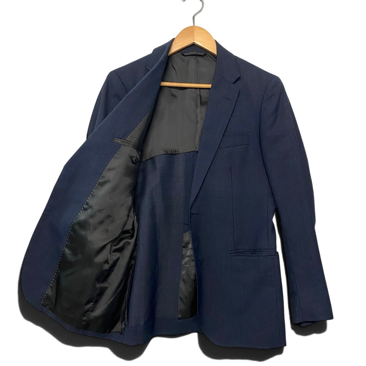 3j22 【美品】 WORKER CLOTHING SUPPLY ワーカークロージングサプライ カノニコ生地 セットアップ シングルスーツ 2B サイズ44 ネイビー ウール メンズu02t