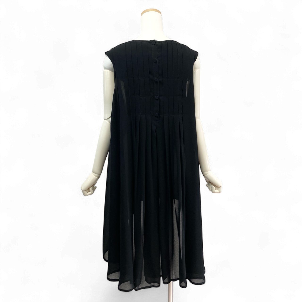 52k23《美品》 TOKUKO 1er VOL トクコプルミエヴォル ノースリーブワンピース アシンメトリー プリーツワンピース レディース 女性用 9  ブラック ポリエステル100％u02t