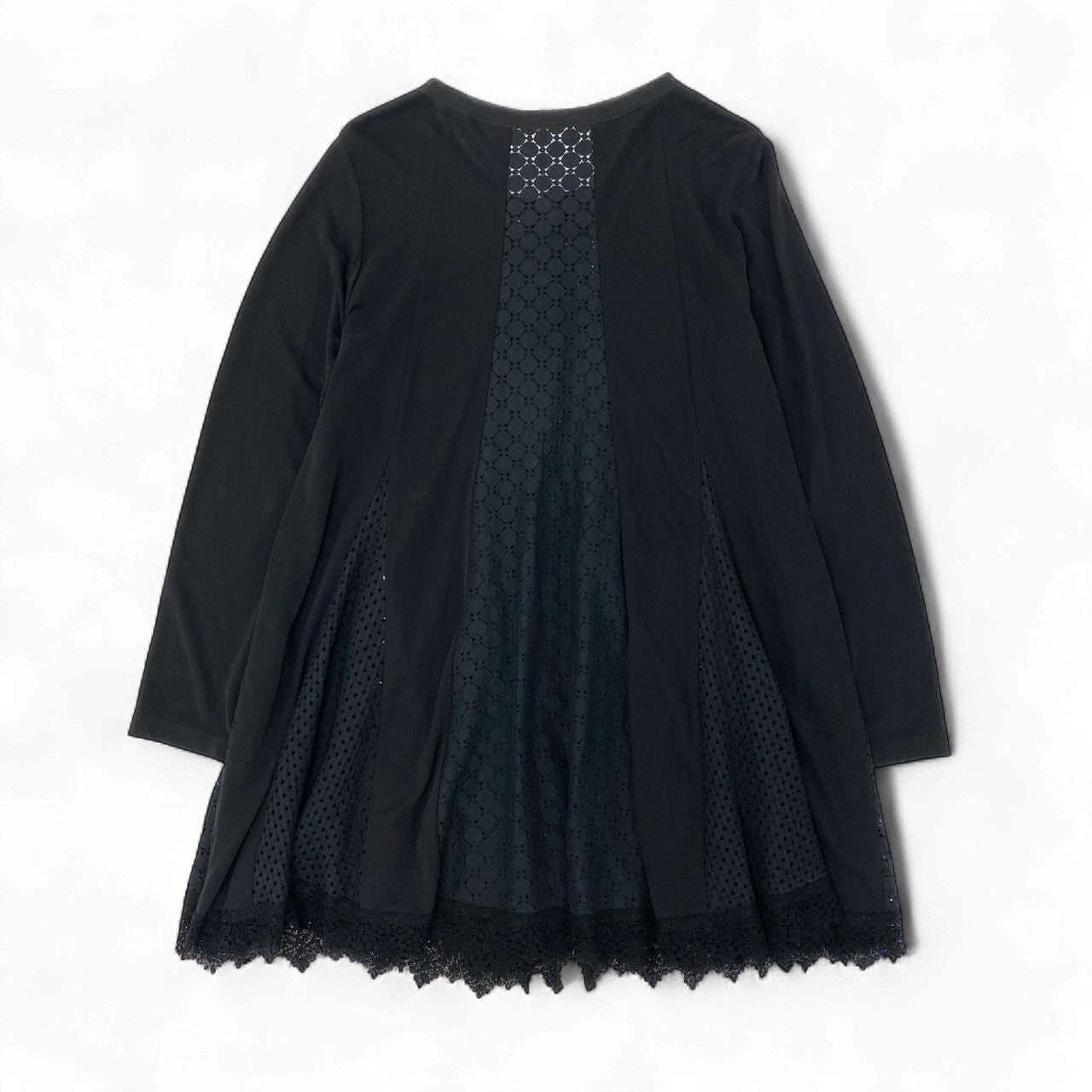 76k21《美品》 TOKUKO 1er VOL トクコプルミエヴォル ノーカラー ロングカーディガン 長袖 カットワークレース レディース 女性用 9 ブラックu02t