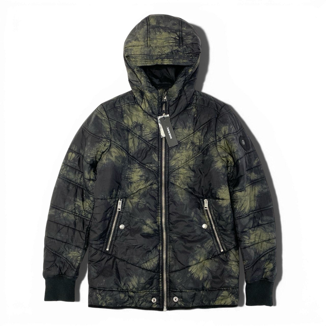 26a19 《タグ付き》 DIESEL ディーゼル W GENERIC HOOD JACKET 中綿ジャケット サイズS ブラック グリーン アウター 紳士服t18r