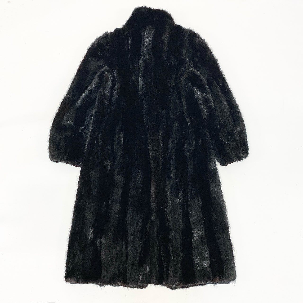 32k28 ダークミンク ストライプ柄 着丈110cm 超ロングコート サイズ9号 ブラック 本毛皮 MINK FUR リアルファーt18r