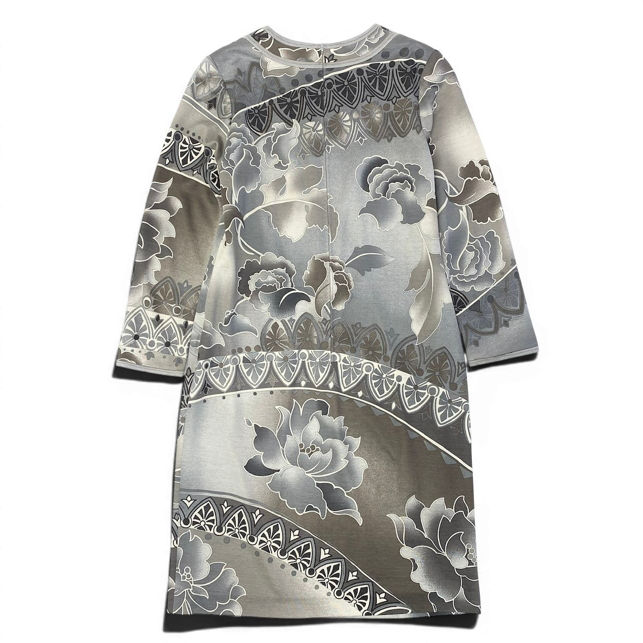 67e7 LEONARD FASHION レオナール Vネック ロングワンピース 花柄プリント 総柄 シルクウール混 サイズ42 マルチカラー レディース 女性服o07t