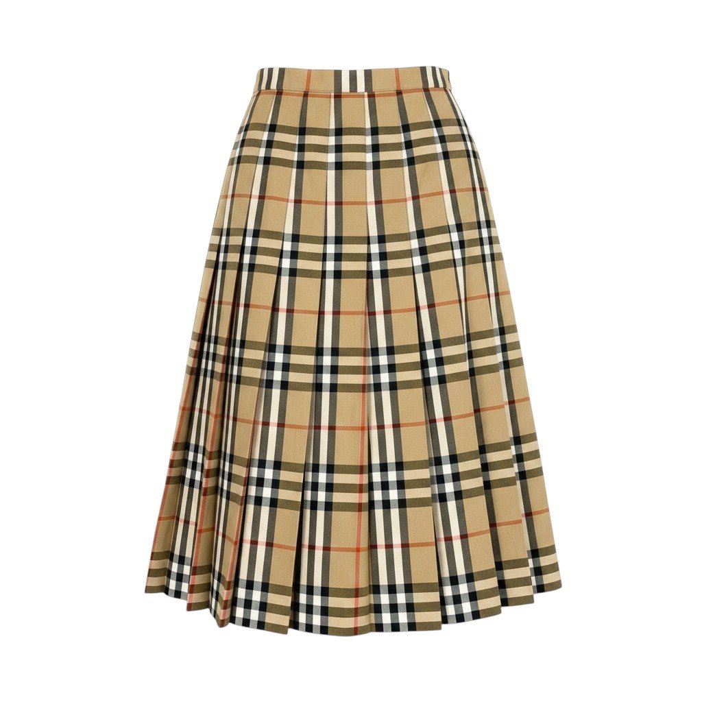 12i14 BURBERRYS バーバリーズ プリーツスカート ノバチェック Sサイズ ブラウン レディース 女性用u02t
