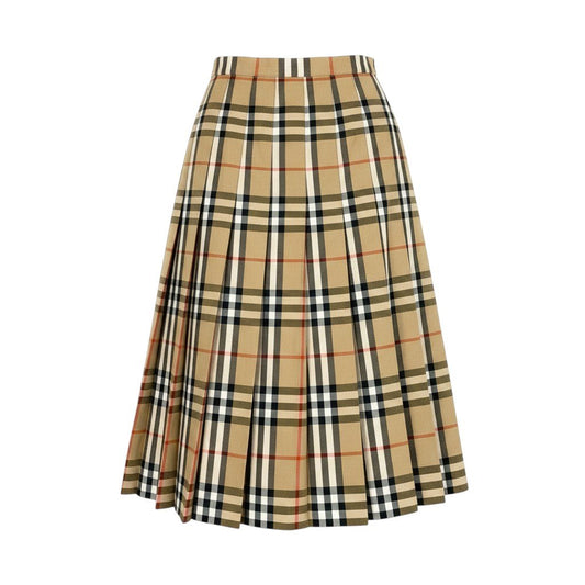 12i14 BURBERRYS バーバリーズ プリーツスカート ノバチェック Sサイズ ブラウン レディース 女性用u02t