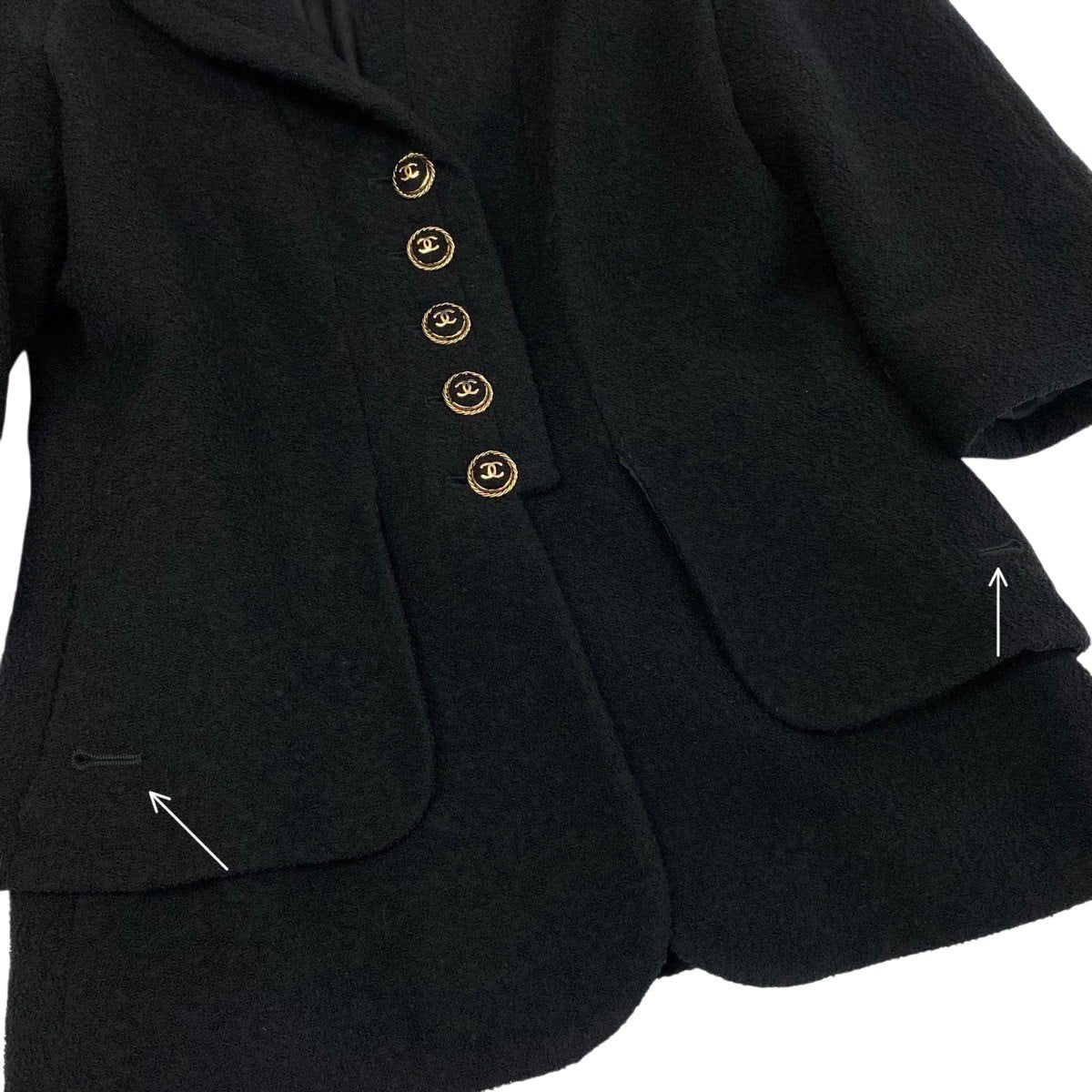 g13 【美品】CHANEL 2007年 クロップドツイードジャケット ココマーク P30567 38サイズ ブラック レディース 女性用k02i