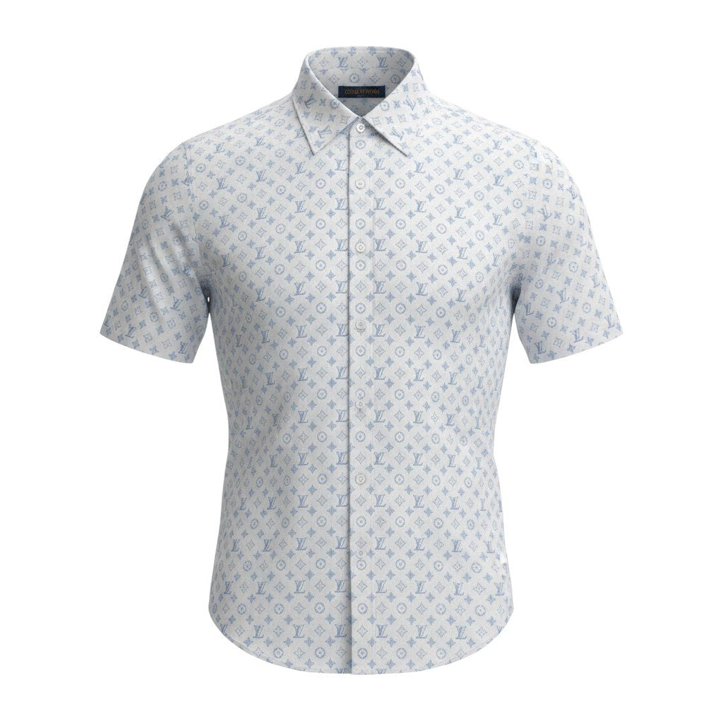 Mf18《未使用品》 LOUIS VUITTON ルイヴィトン 25SS モノグラム 半袖シャツ Monogram Short Sleeved Shirt サイズ42 ブルー タグ付t18r