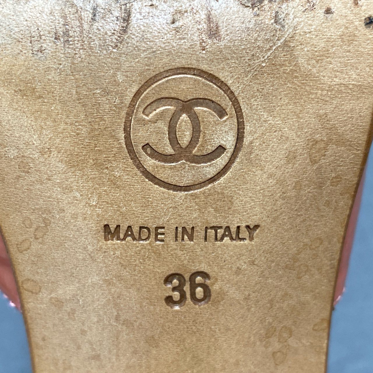 5d22 CHANEL シャネル ココマーク ミュール サンダル パンプス シューズ イタリア製 36 ピンク パテントレザー