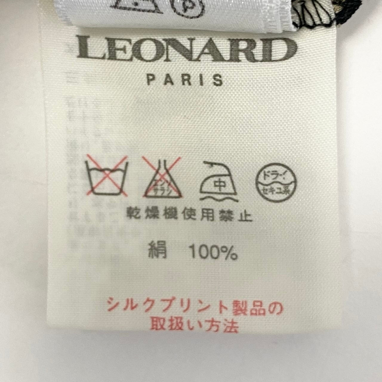 80e6 LEONARD PARIS レオナール シルクワンピース ロングワンピース 長袖 総柄プリント サイズ42 マルチカラー シルク100％ レディース女性服o07t
