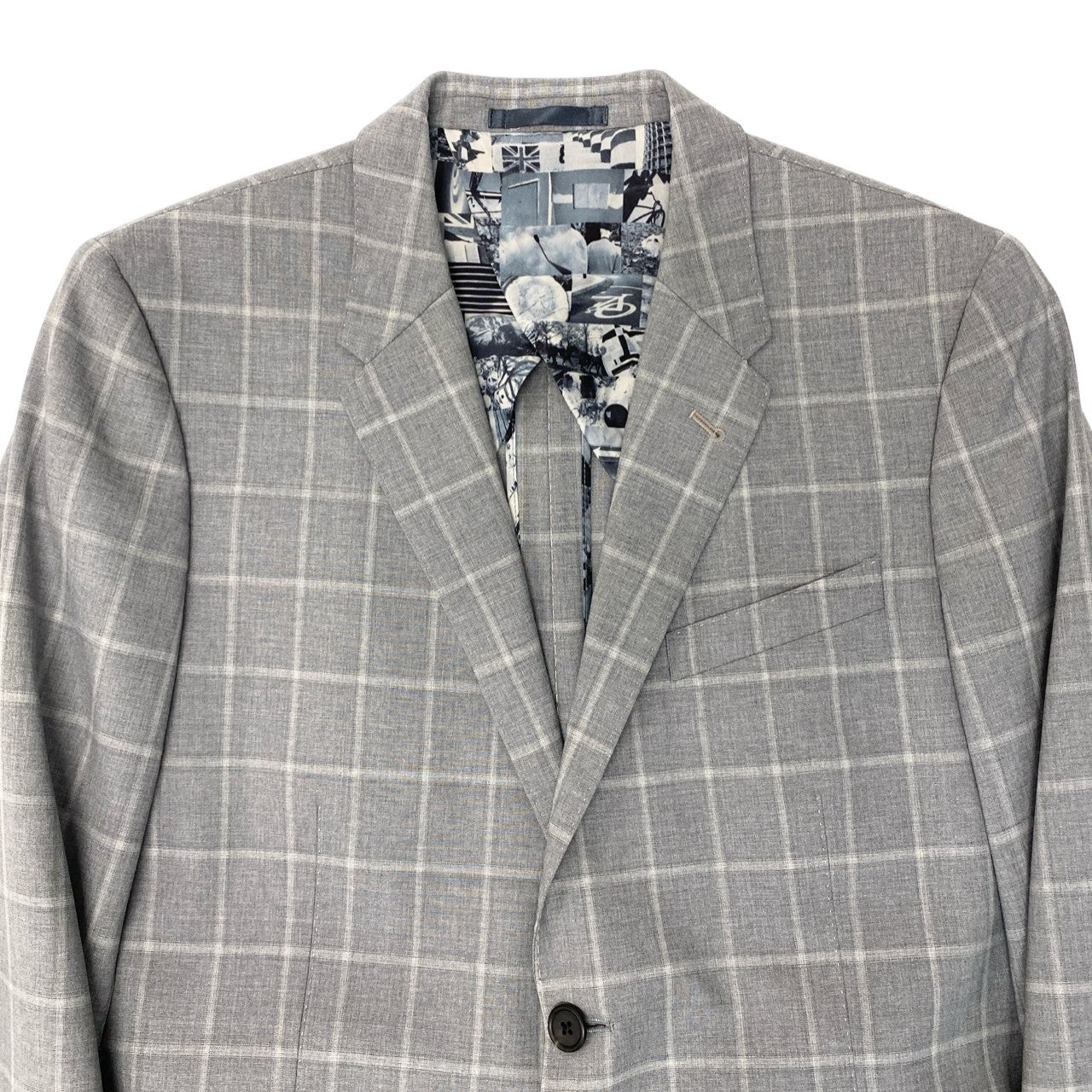 13c5 Paul Smith ポールスミス The Byard ライン シングルスーツ セットアップ レダ生地 M グレー チェック ウール メンズu02t