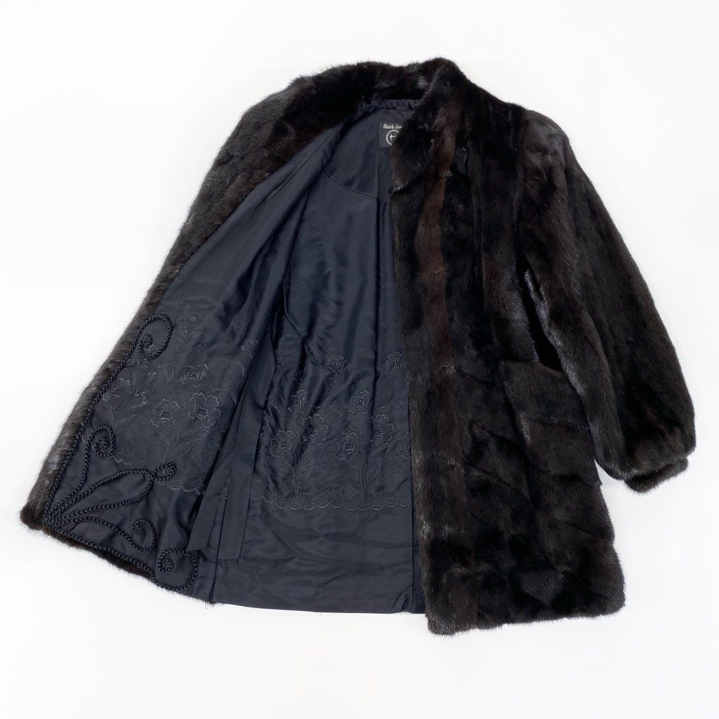 1l27 Black Jewel ブラックジュエル 希少デザイン ダークミンク ロングコート サイズ11号 ダークブラウン 本毛皮 MINK FURt18r