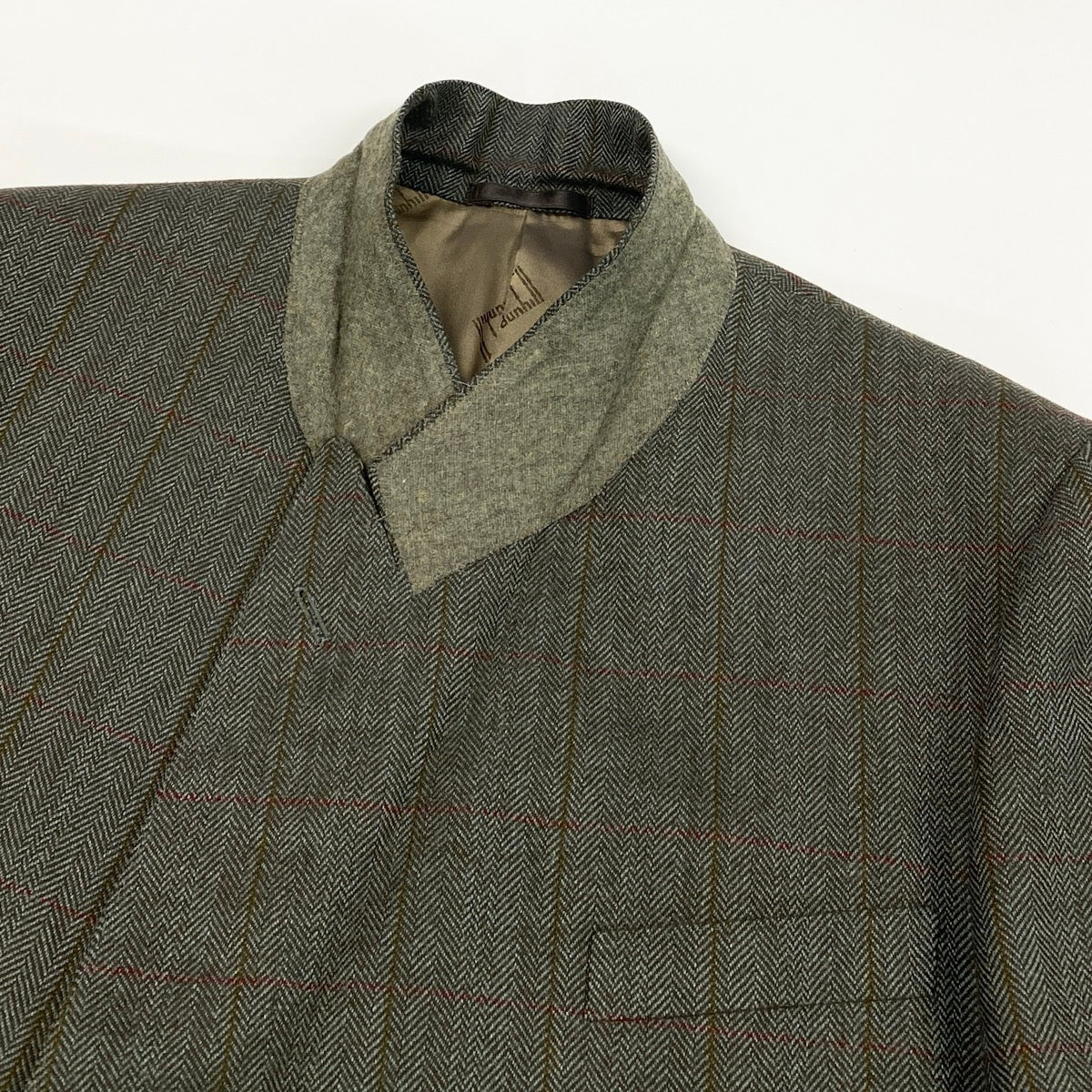 78f2 dunhill ダンヒル CUSTOM MADE ダブルブレスト テーラードジャケット ピークドラペル チェック柄 グレー系 メンズ 紳士服o07t