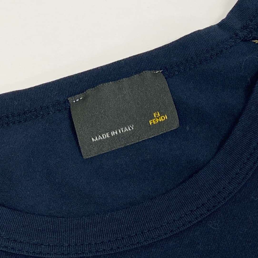 Eb20  FENDI フェンディ レザーパイピング 半袖Tシャツ カットソー 42 ネイビー レディースu02t