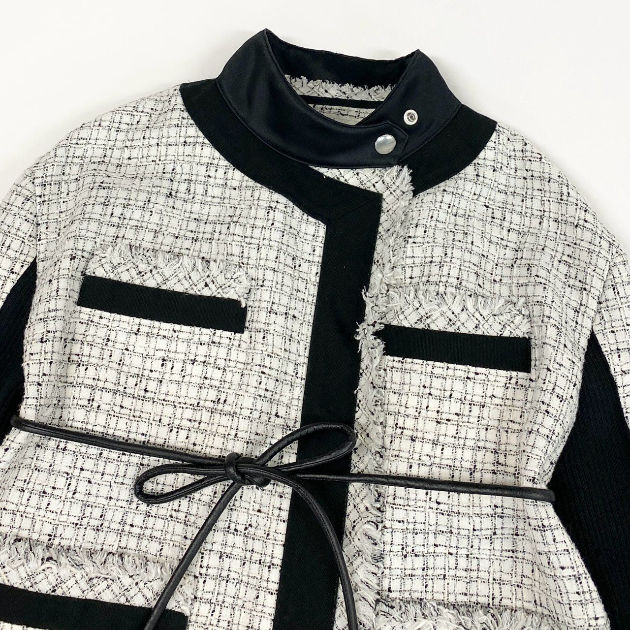 69L17 sacai サカイ 20SS Summer Tweed Jacket ツイードジャケット 異素材切替 アウター 20-05006 2サイズ ホワイト ブラック レディースo07t