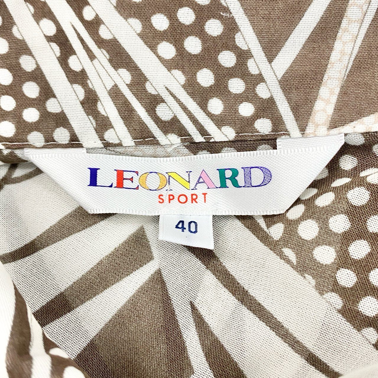 58b17 【美品】 レオナール 七分袖シャツ シアー 総柄  40 ブラウン レディース 女性用u02t