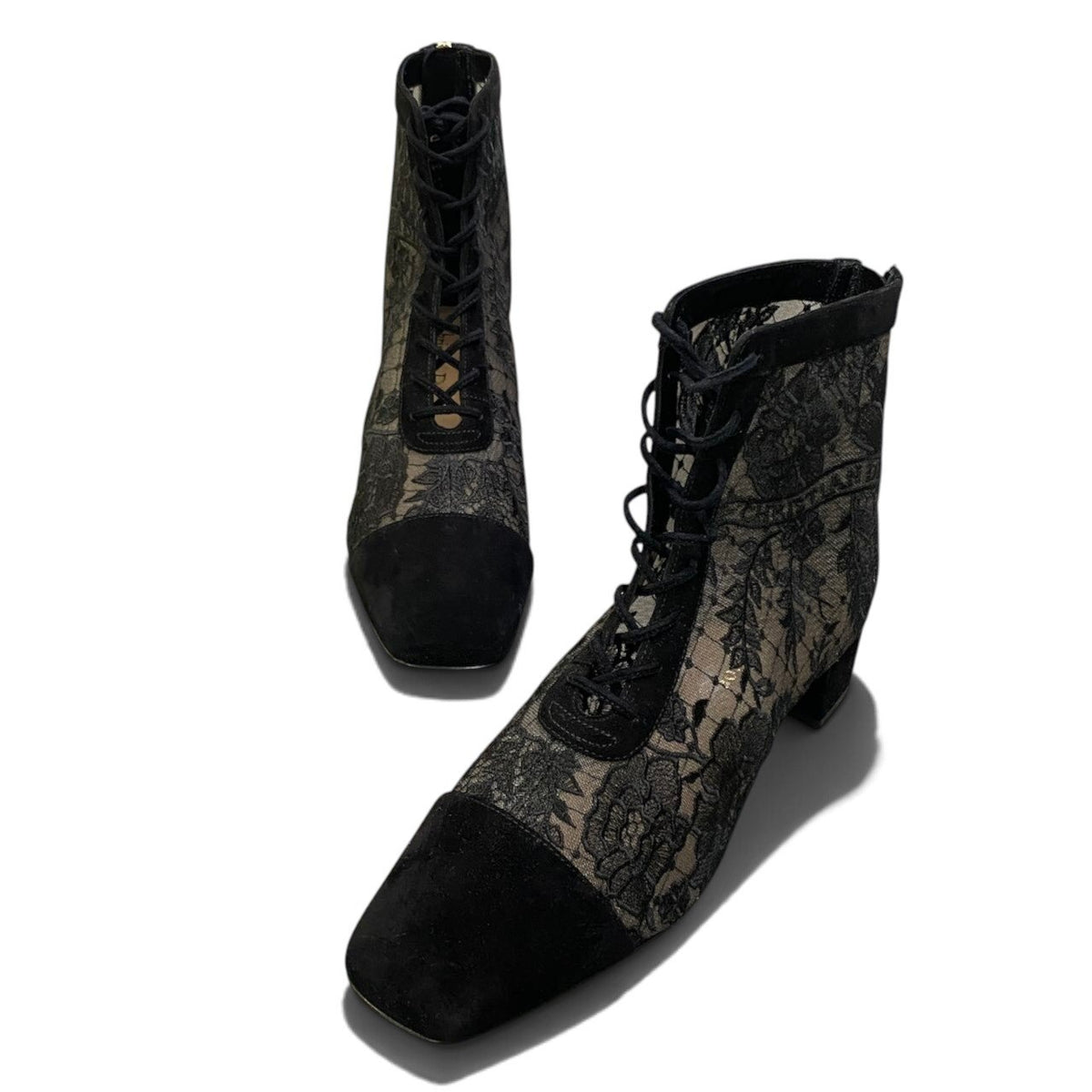 i8 【未使用保管品】 DIOR ディオール NAUGHTILY-D ヒールショートブーツ Dior Roses サイズ37 ブラック レディースk02i
