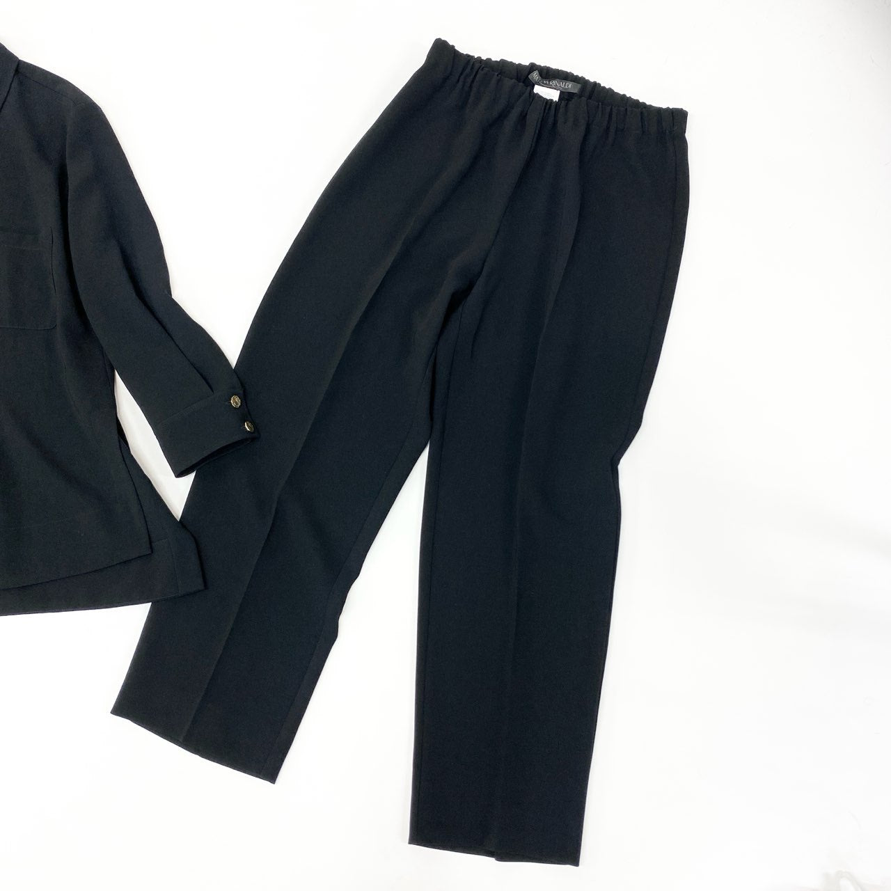 80k11 《美品》 MARINA RINALDI マリナリナルディ マックスマーラ セットアップパンツ 長袖シャツ チュニック 金ボタン テーパードパンツ ウエストゴム レディース 女性用 大きいサイズ 15 ブラックu02t