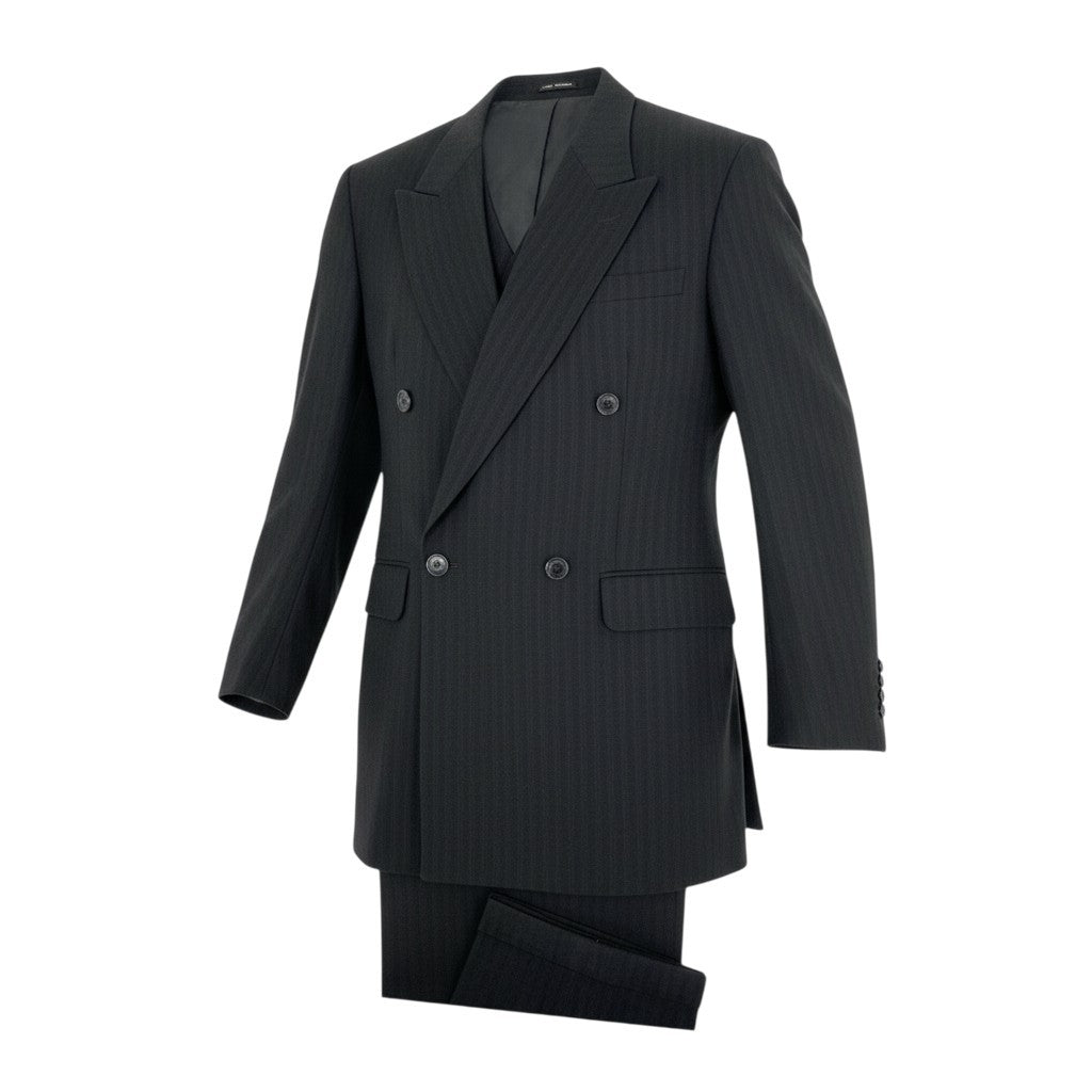 56k27 MEN`S TENORAS メンズティノラス CALZTURE UOMO セットアップスーツ 3ピース スリーピース ダブルブレスト ストライプ柄 メンズ 紳士服 大きいサイズ XL ブラック ウール100％o07t